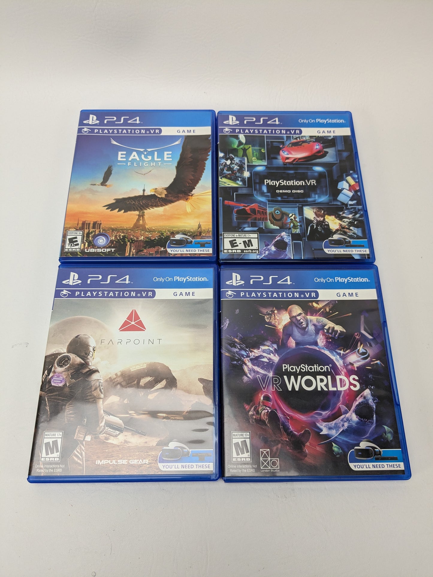 Lot of 4 Games Sony PlayStation 4 PS4 Eagle Flight VR,Farpoint,PlayStation VR Demo Disc,PlayStation VR Worlds