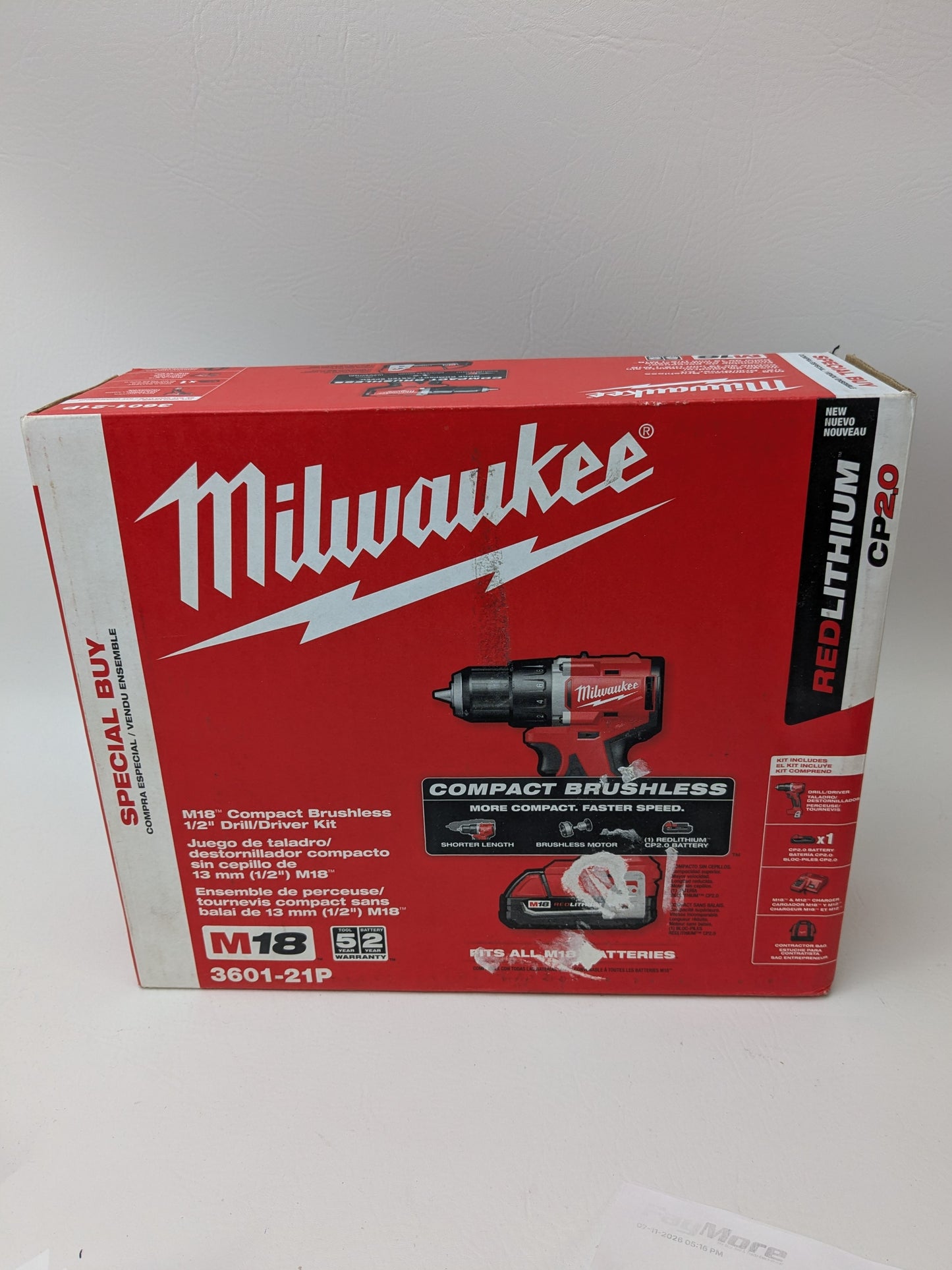 New Milwaukee VIPRB-3601-21P 18V Cordless 5 in Drill Driver 2 Ah 3601-21P