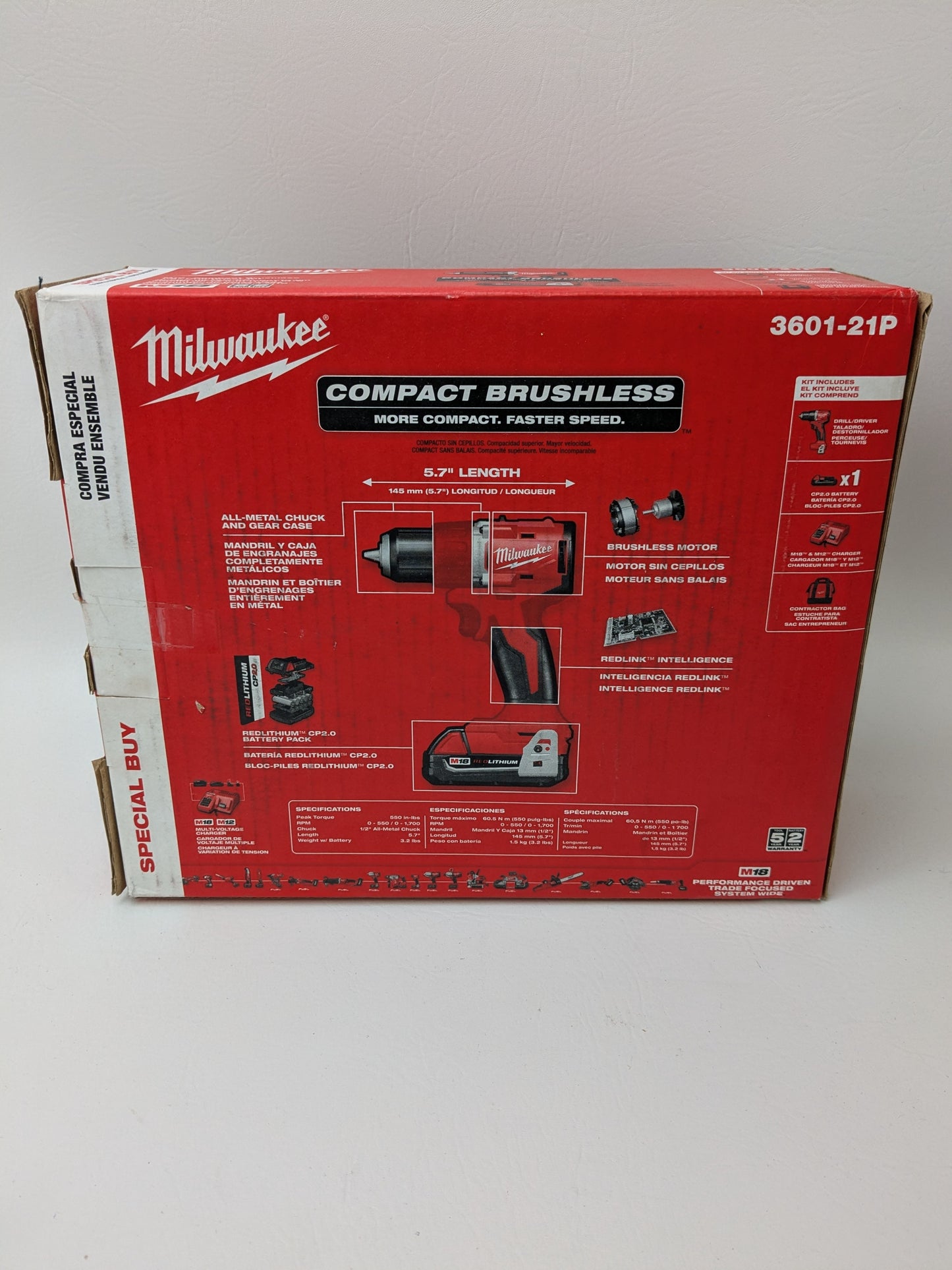 New Milwaukee VIPRB-3601-21P 18V Cordless 5 in Drill Driver 2 Ah 3601-21P
