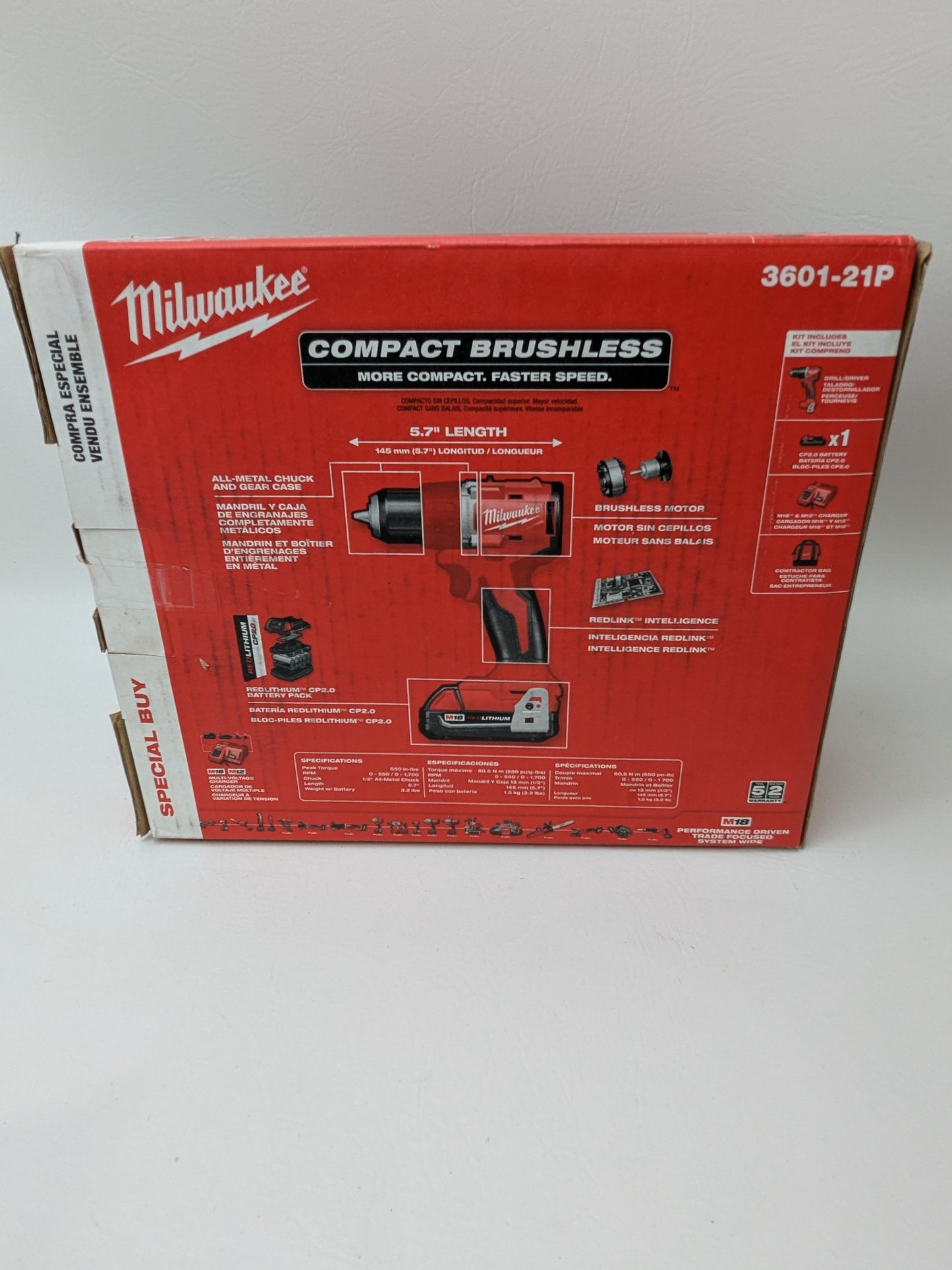 New Milwaukee VIPRB-3601-21P 18V Cordless 5 in Drill Driver 2 Ah 3601-21P