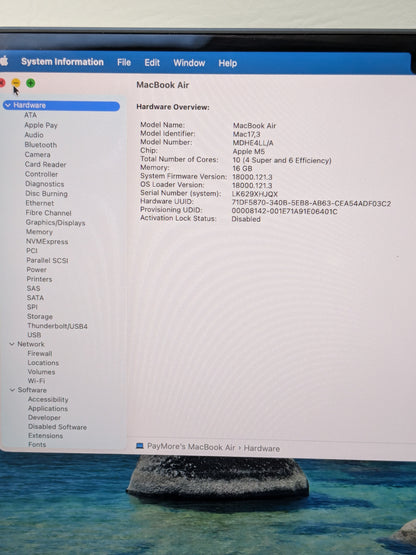 2026 Apple MacBook Air 13" M5 8C GPU 4.6GHz 16GB RAM 512GB SSD MDHE4LL/A