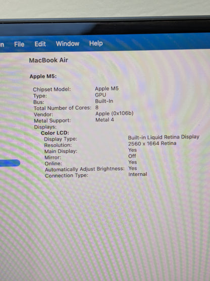 2026 Apple MacBook Air 13" M5 8C GPU 4.6GHz 16GB RAM 512GB SSD MDHE4LL/A