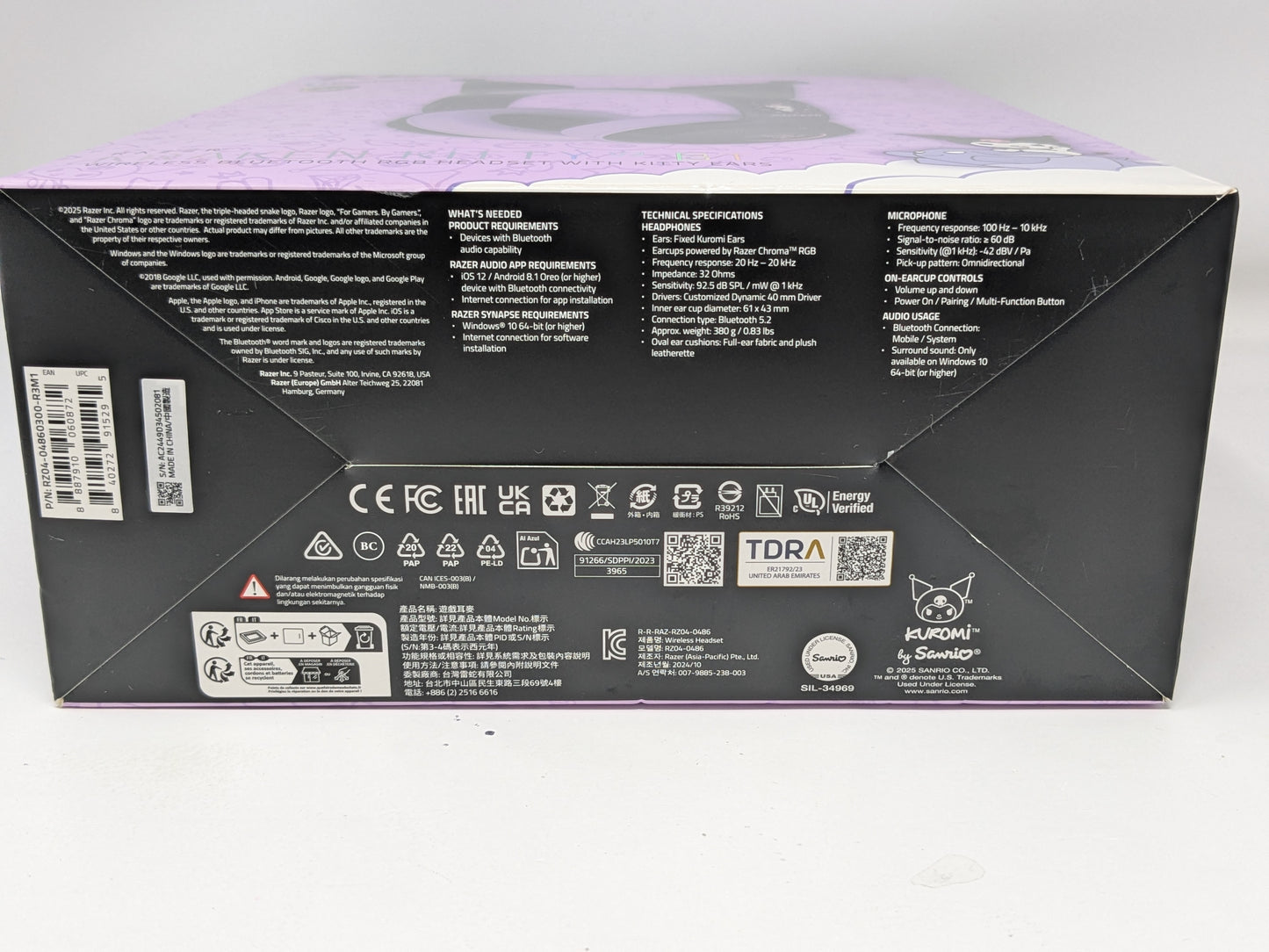 Razer Kraken Kitty V2 BT Wireless Gaming Headset Kuromi Edition Sanrio Purple