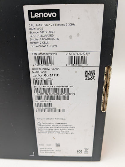 Lenovo Legion Go 8.8" AMD Ryzen Z1 Extreme 16GB RAM 1TB Shadow Black 83E1001YUS
