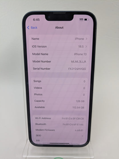 Factory Unlocked Apple iPhone 13 128GB Midnight MLML3LL/A