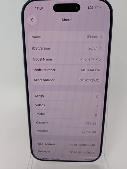Factory Unlocked Apple iPhone 17 Pro 256GB Deep Blue MG7M4LL/A